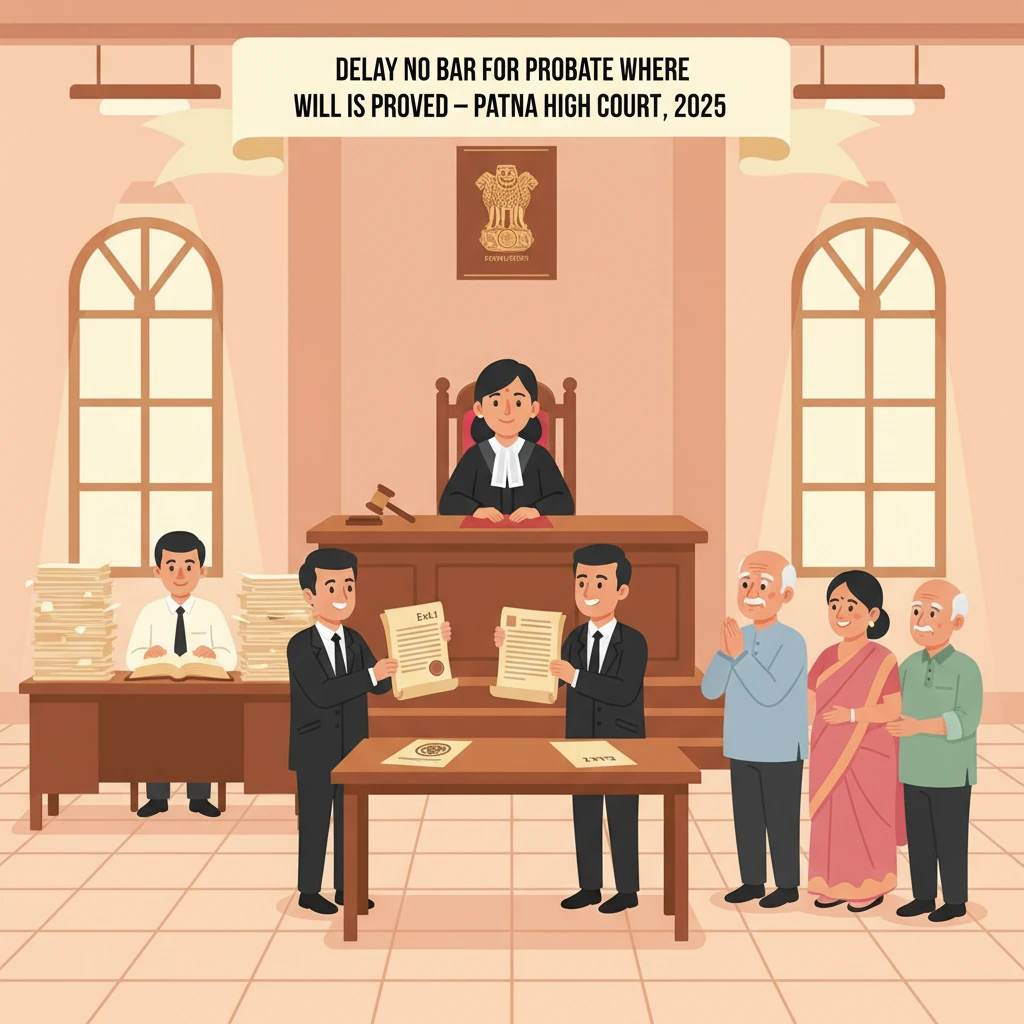 A courtroom scene representing the Patna High Court deciding a probate limitation dispute.