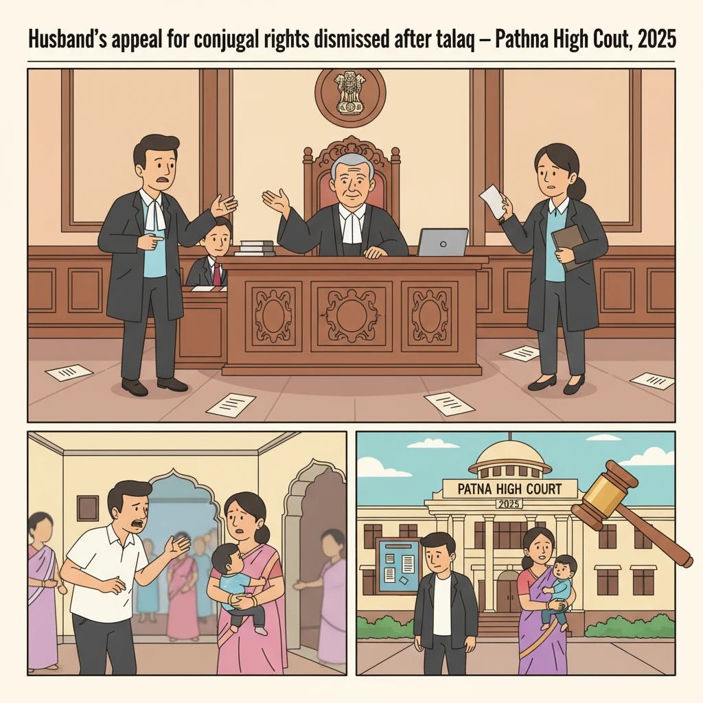 Illustration of Patna High Court hearing a Muslim matrimonial dispute on conjugal rights.