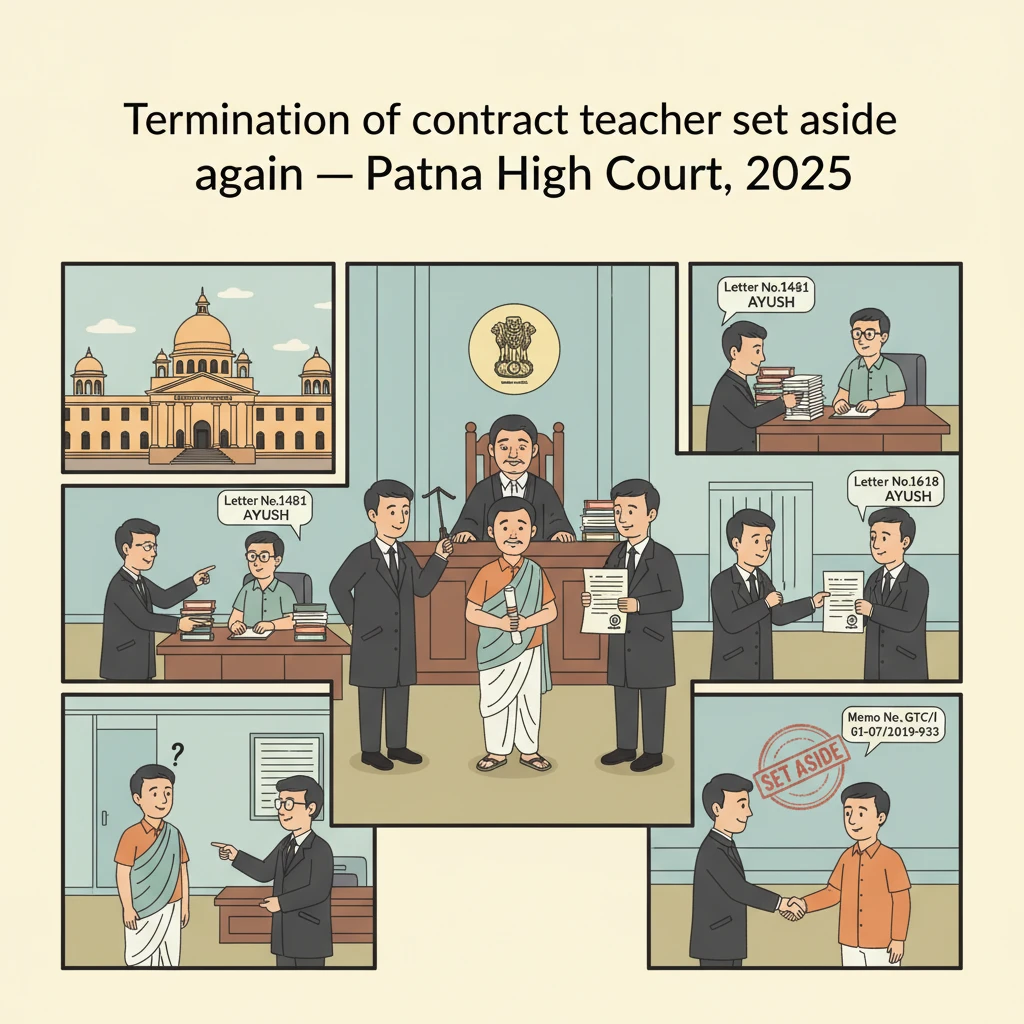 Exterior view of Patna High Court symbolising judgment on contractual teacher termination.
