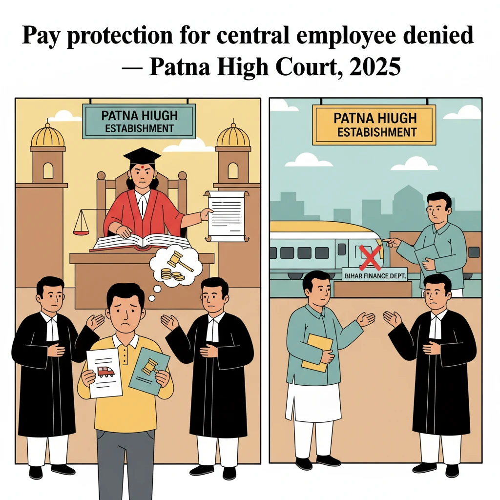 Courtroom scene at Patna High Court in a service pay protection dispute.