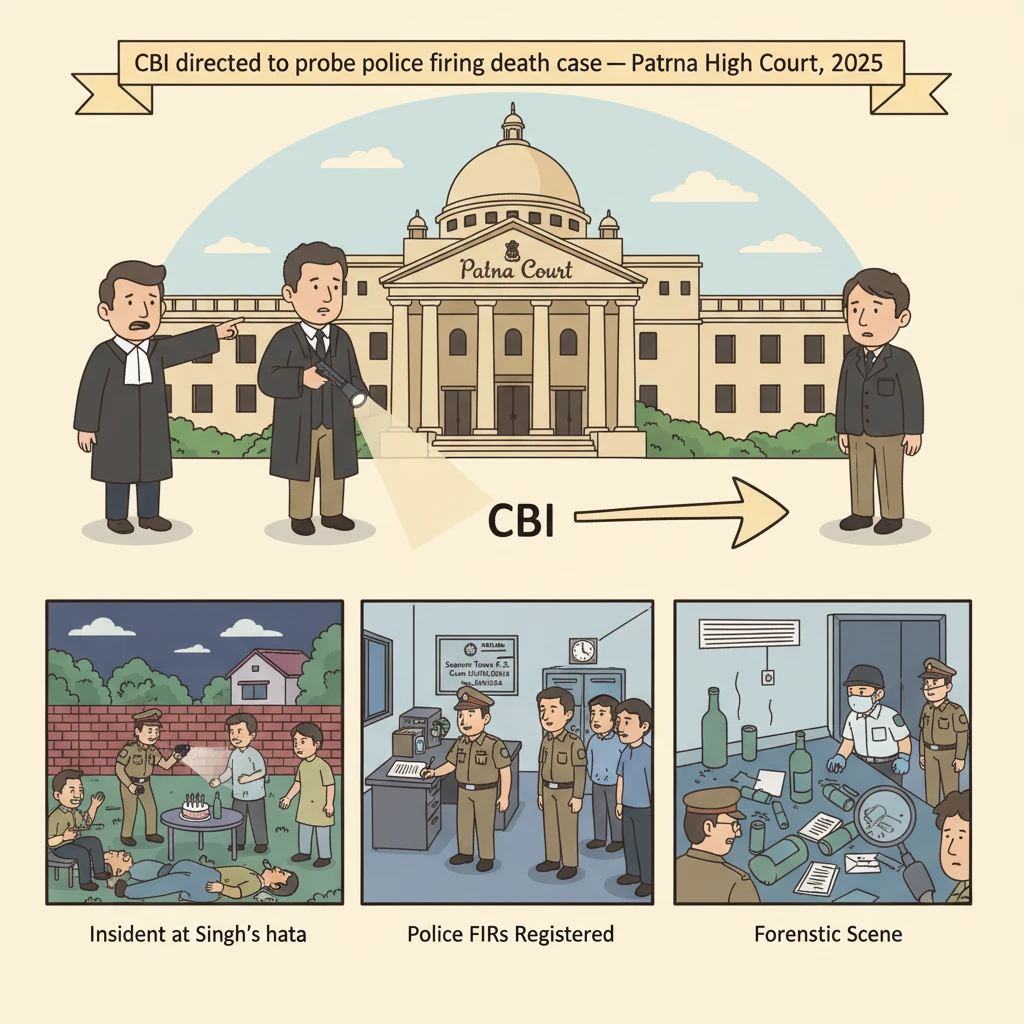 Illustration of Patna High Court overseeing CBI investigation into a police firing case.