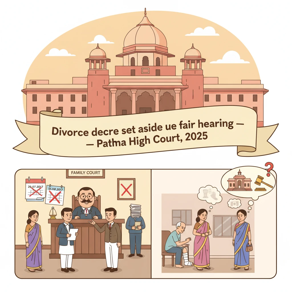 A courtroom scene representing a Patna High Court divorce appeal being reconsidered.