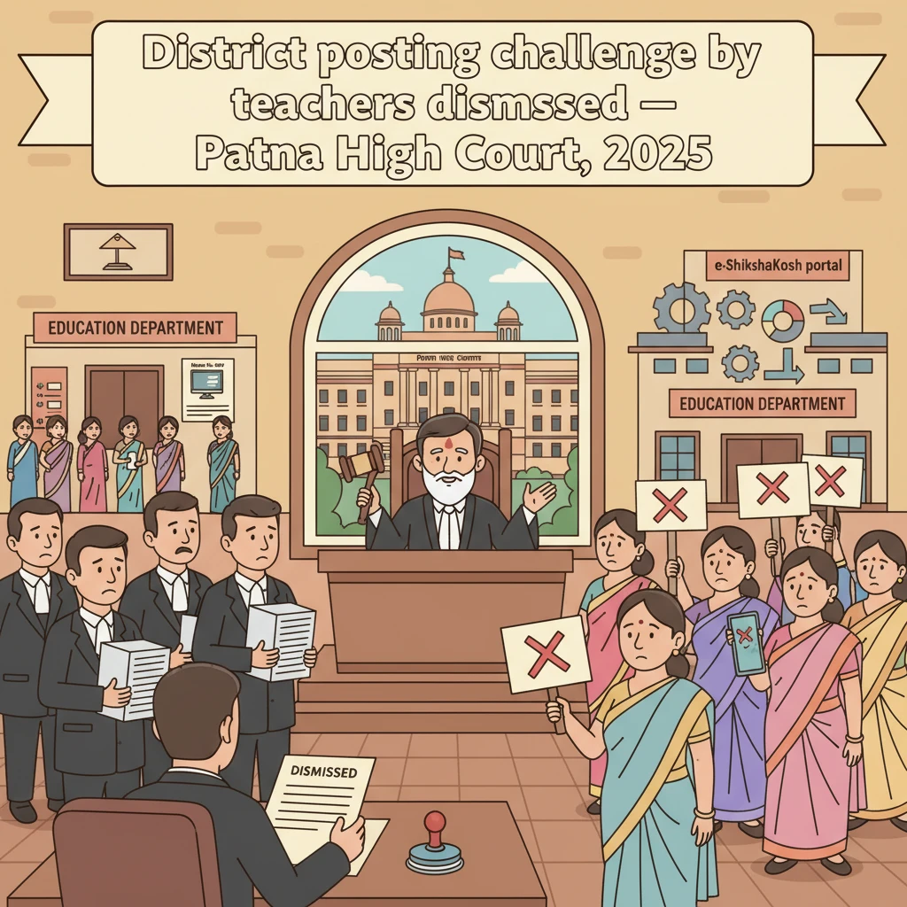 Illustration of Patna High Court reviewing district postings of school teachers in Bihar.