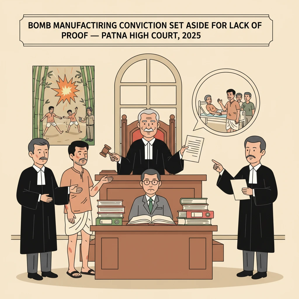 Illustration of Patna High Court building in a criminal explosives case appeal.