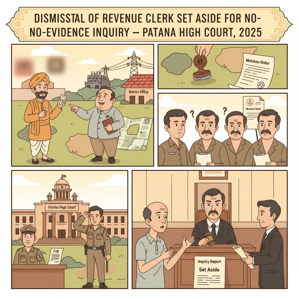 Patna High Court courtroom illustration focusing on service dismissal dispute.