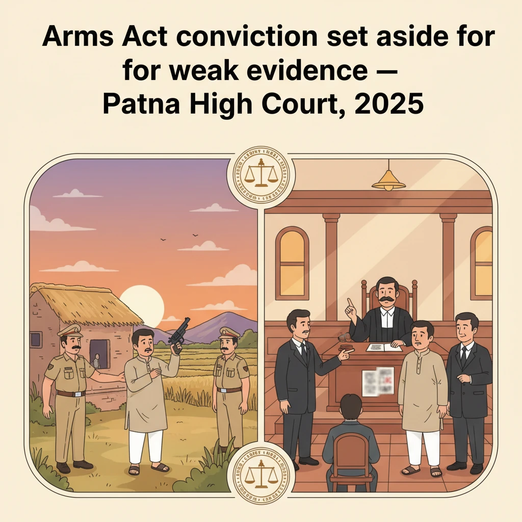 Illustration of Patna High Court building symbolising an Arms Act acquittal.