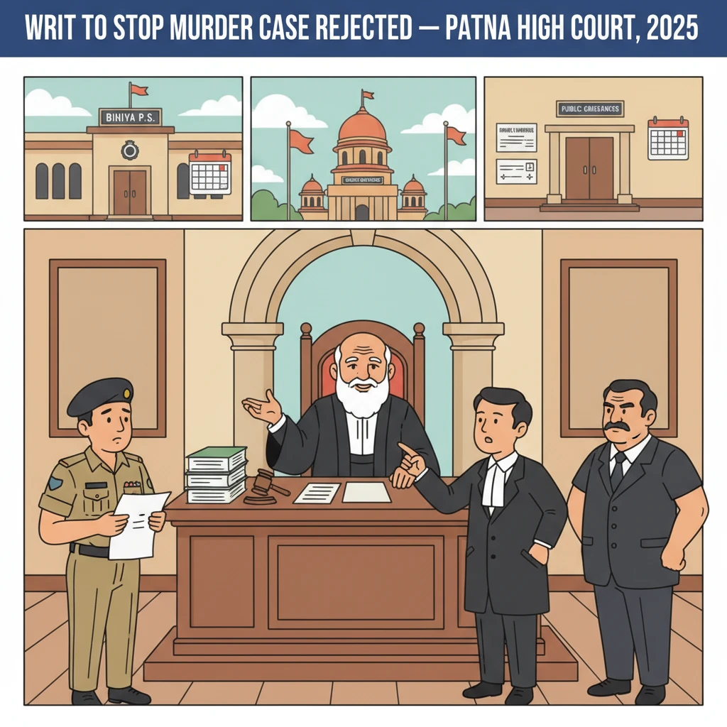 Illustration of Patna High Court hearing a criminal writ to quash a murder FIR.