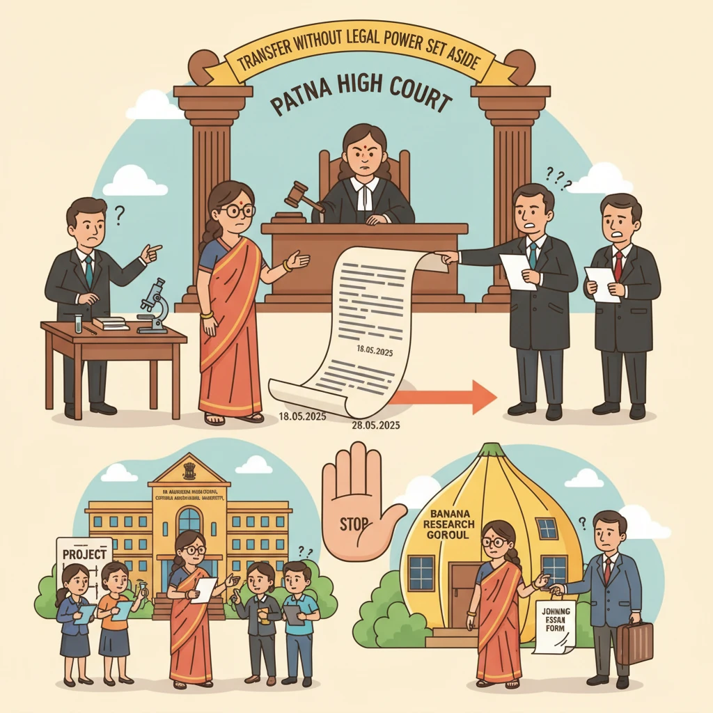 Patna High Court building illustrating a dispute over a university teacher’s transfer.