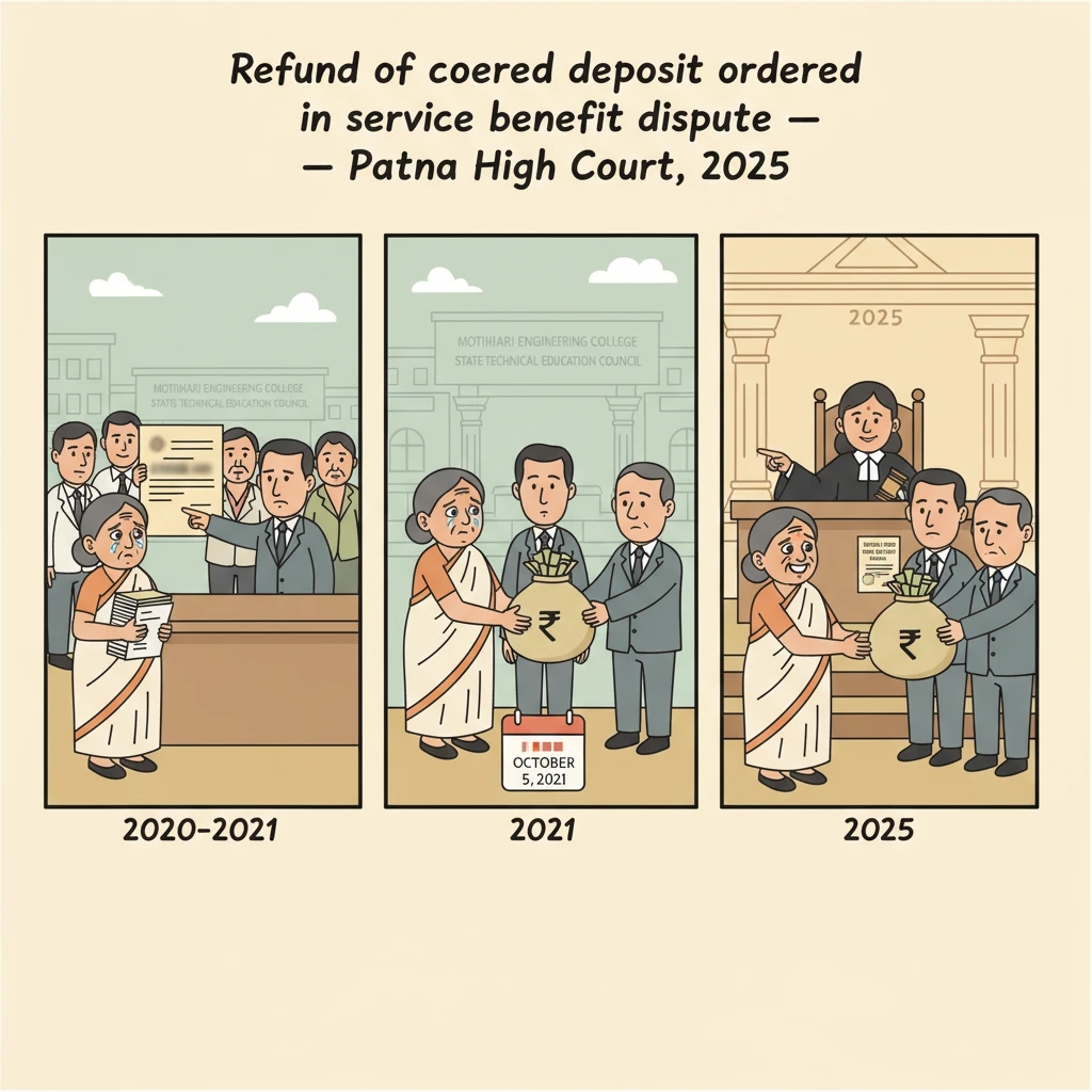 Illustration of Patna High Court building in a service benefit recovery dispute