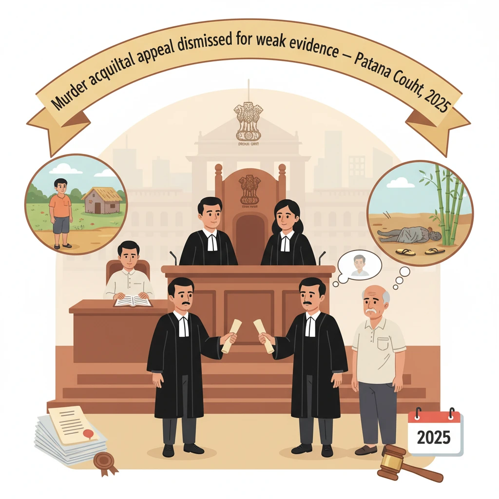 Illustration of Patna High Court building depicting a criminal appeal on a murder acquittal.