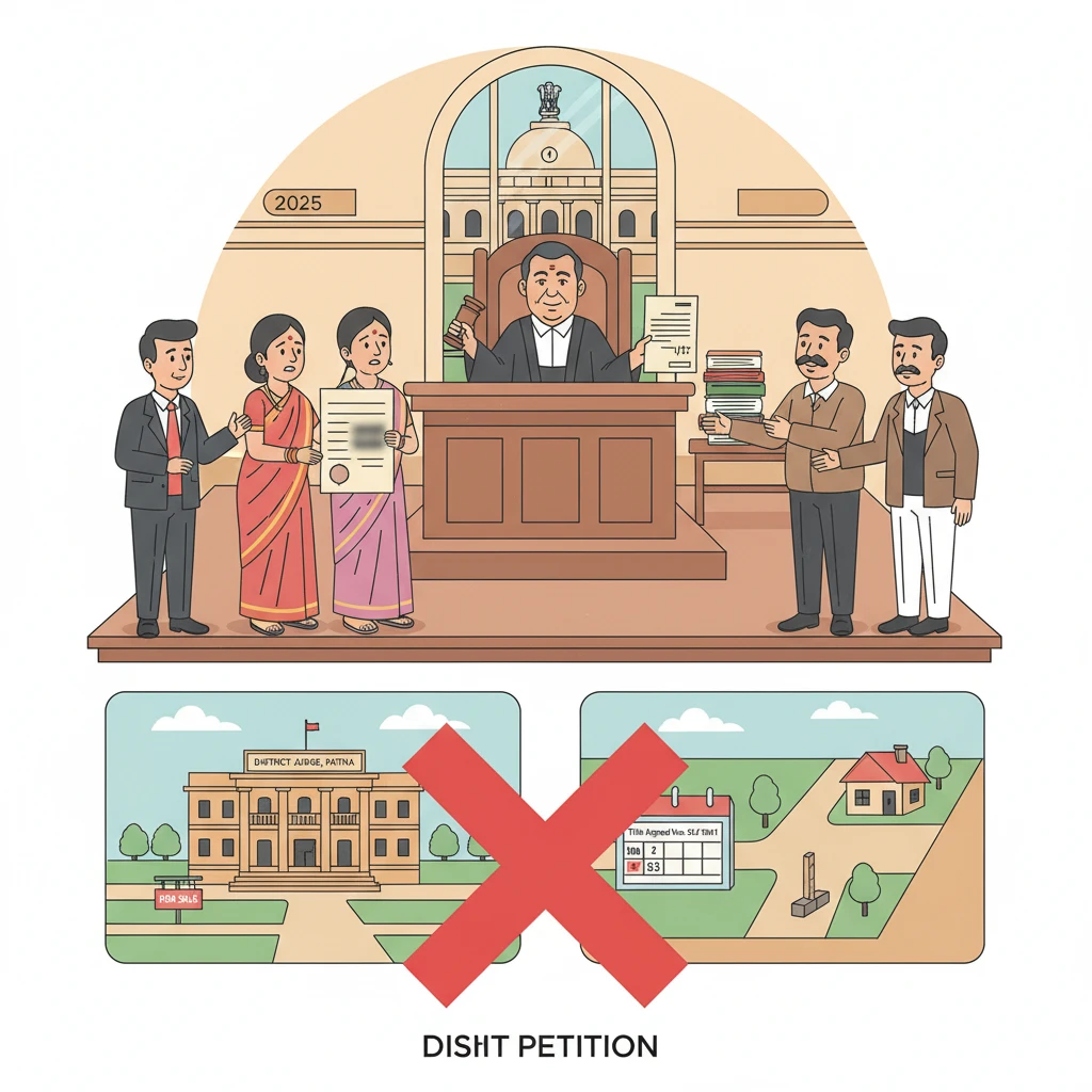 Front view of Patna High Court representing a land title writ dispute decision.