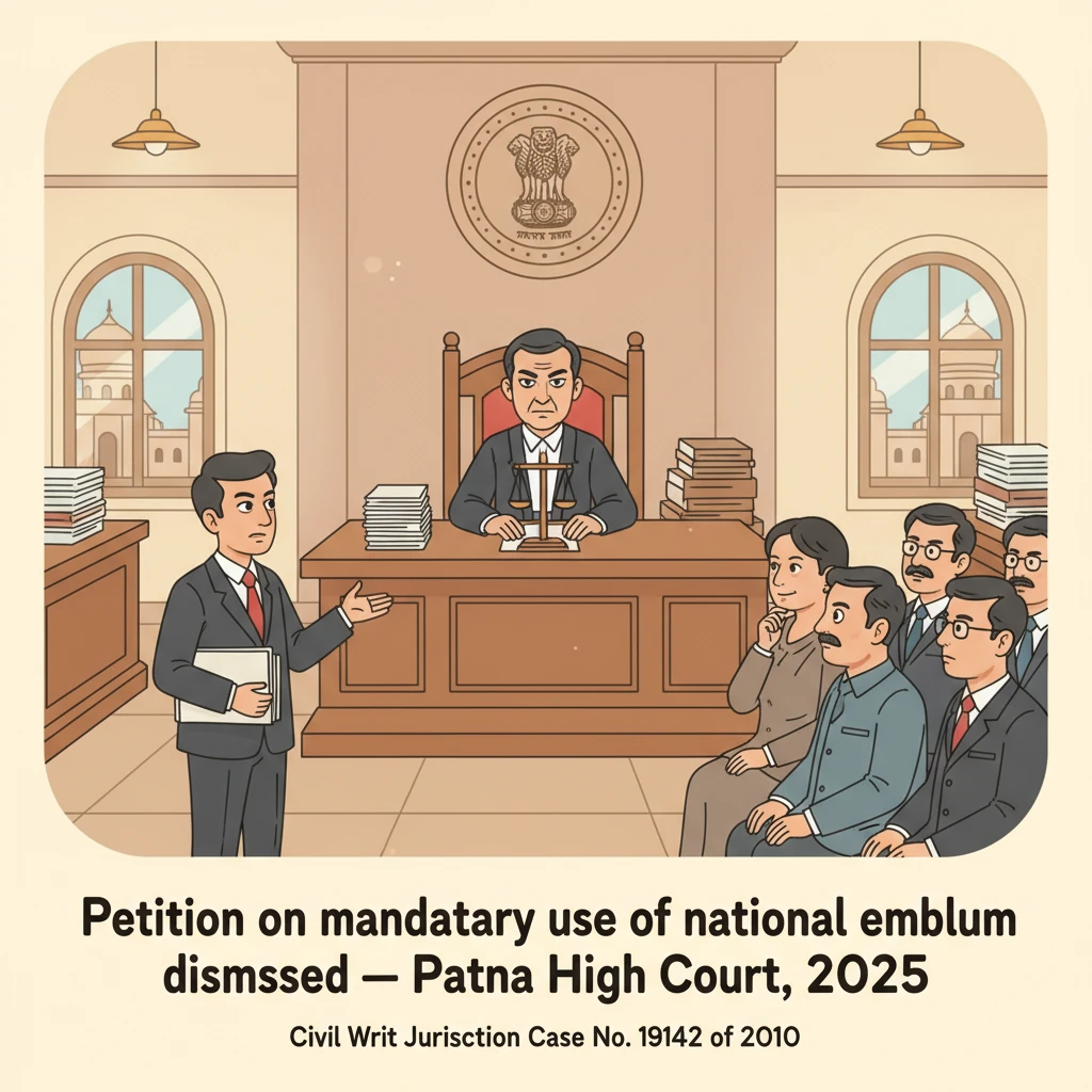 Illustration of Patna High Court assessing legality of Bihar government emblem use.
