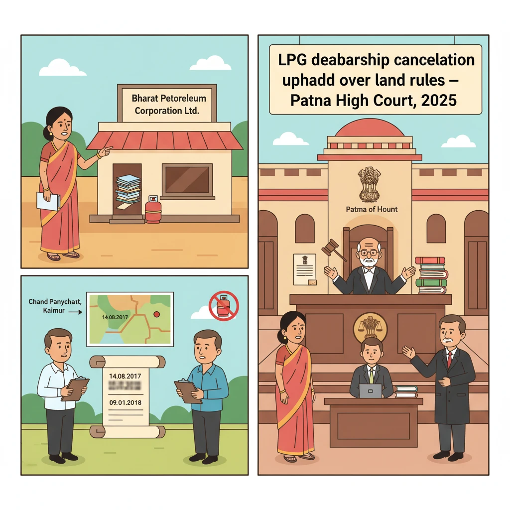Illustration of Patna High Court reviewing cancellation of an LPG distributorship selection.