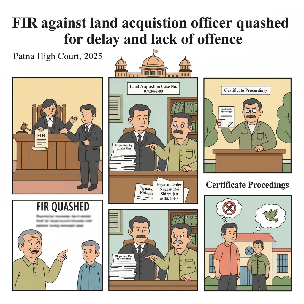 Illustration of Patna High Court reviewing a criminal case about land acquisition compensation.