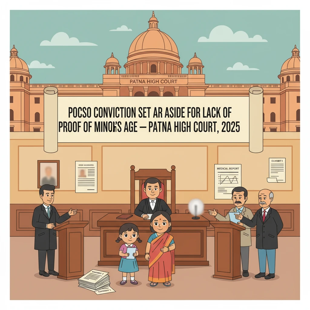 Illustration of a Patna High Court bench hearing a POCSO criminal appeal.