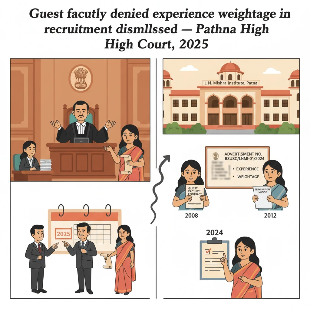Courtroom illustration showing hearing on guest faculty experience in Patna High Court.