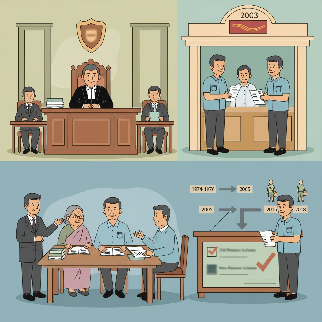 Illustration of Patna High Court building symbolising a pension dispute for postal workers.