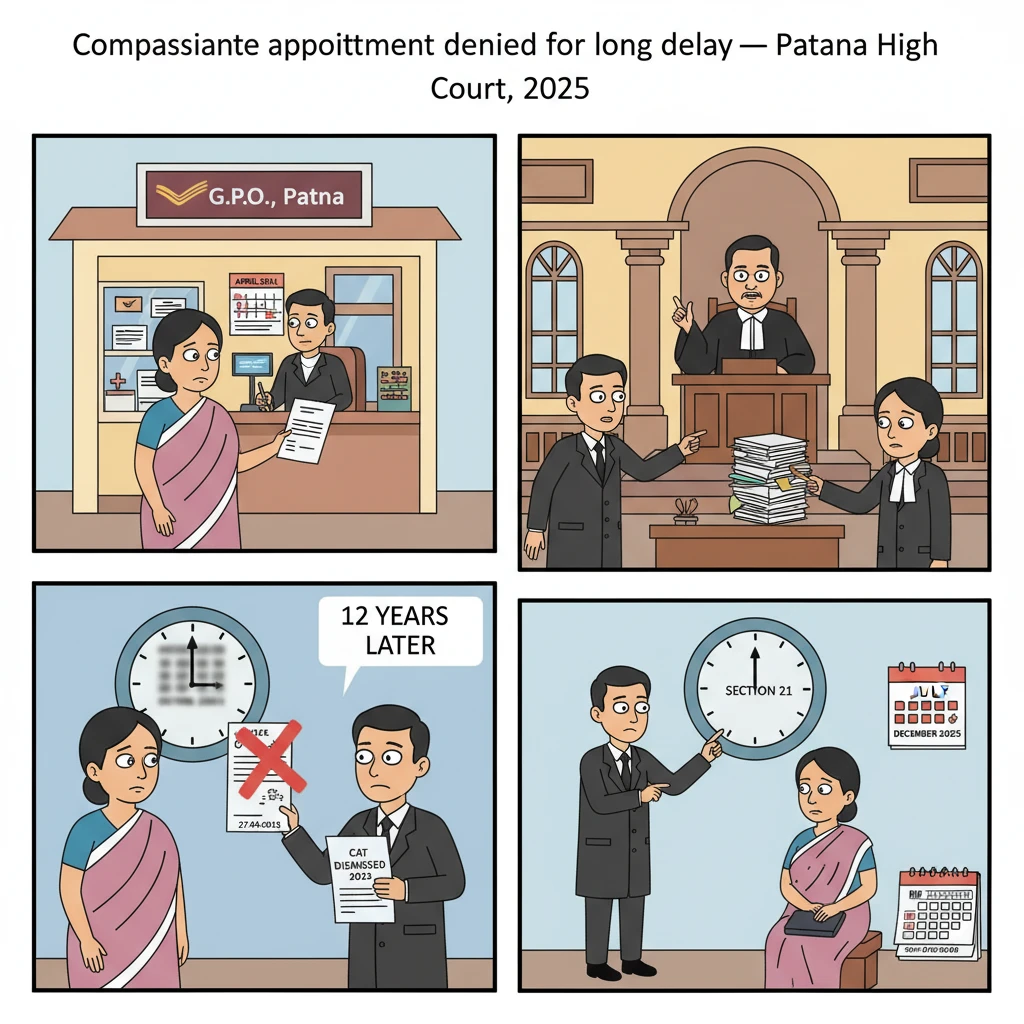 Inside view of a court hearing on a delayed compassionate appointment dispute.