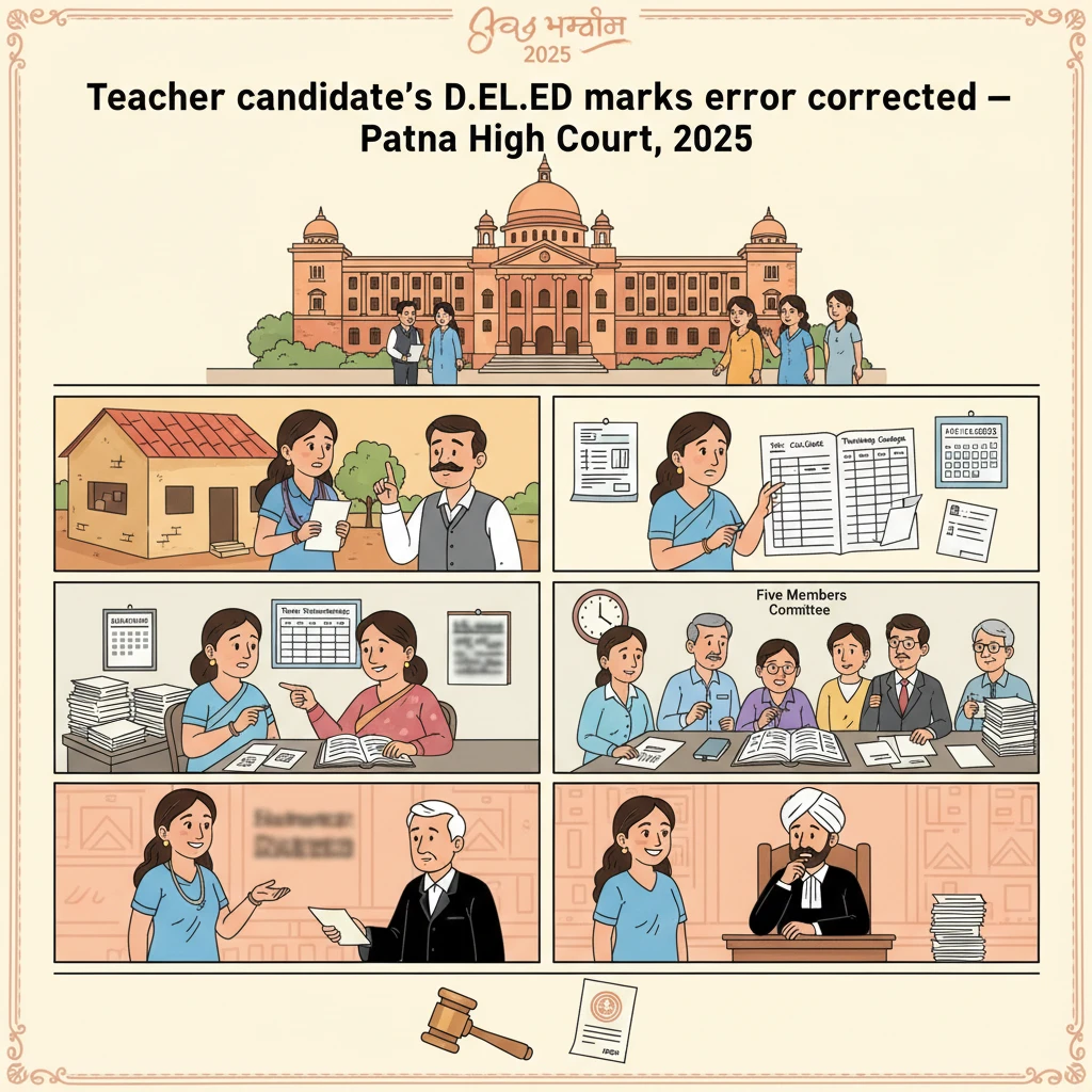 Courtroom scene showing a judge reviewing teacher training exam records.