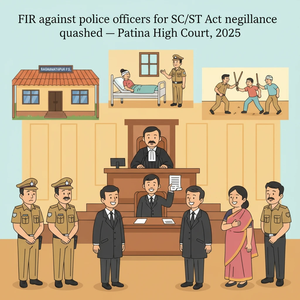 Courtroom setting at Patna High Court during hearing on alleged SC/ST Act duty negligence.