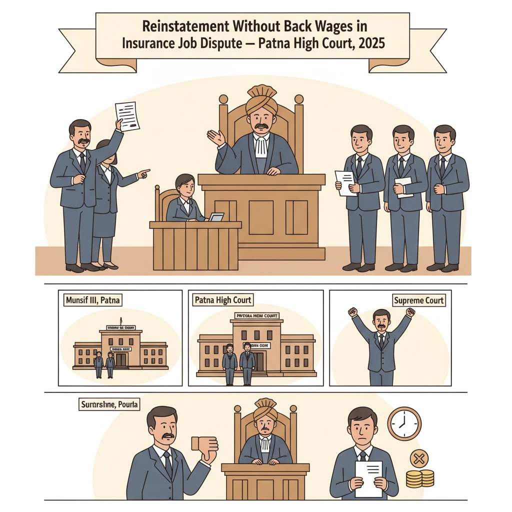 Courtroom scene illustrating a Patna High Court service law judgment on back wages.