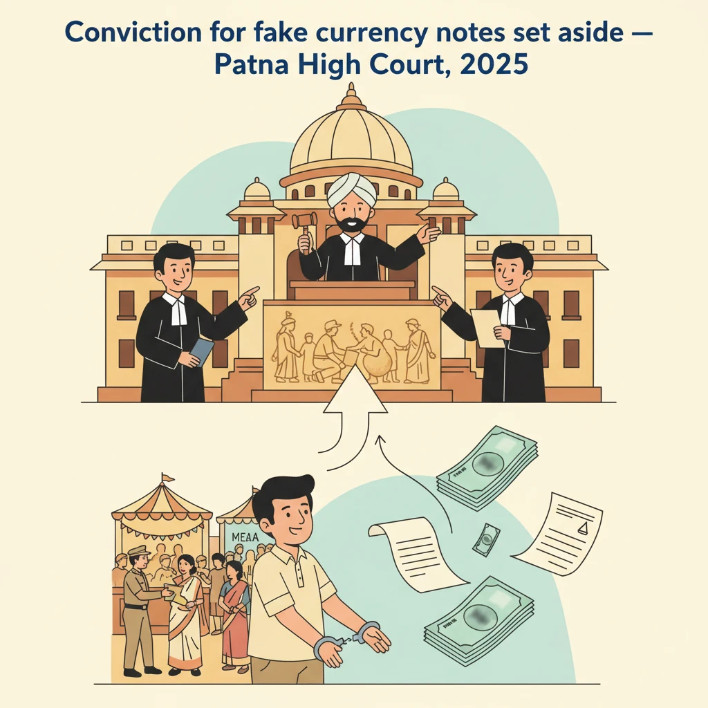 Illustration of Patna High Court reviewing a counterfeit currency conviction.