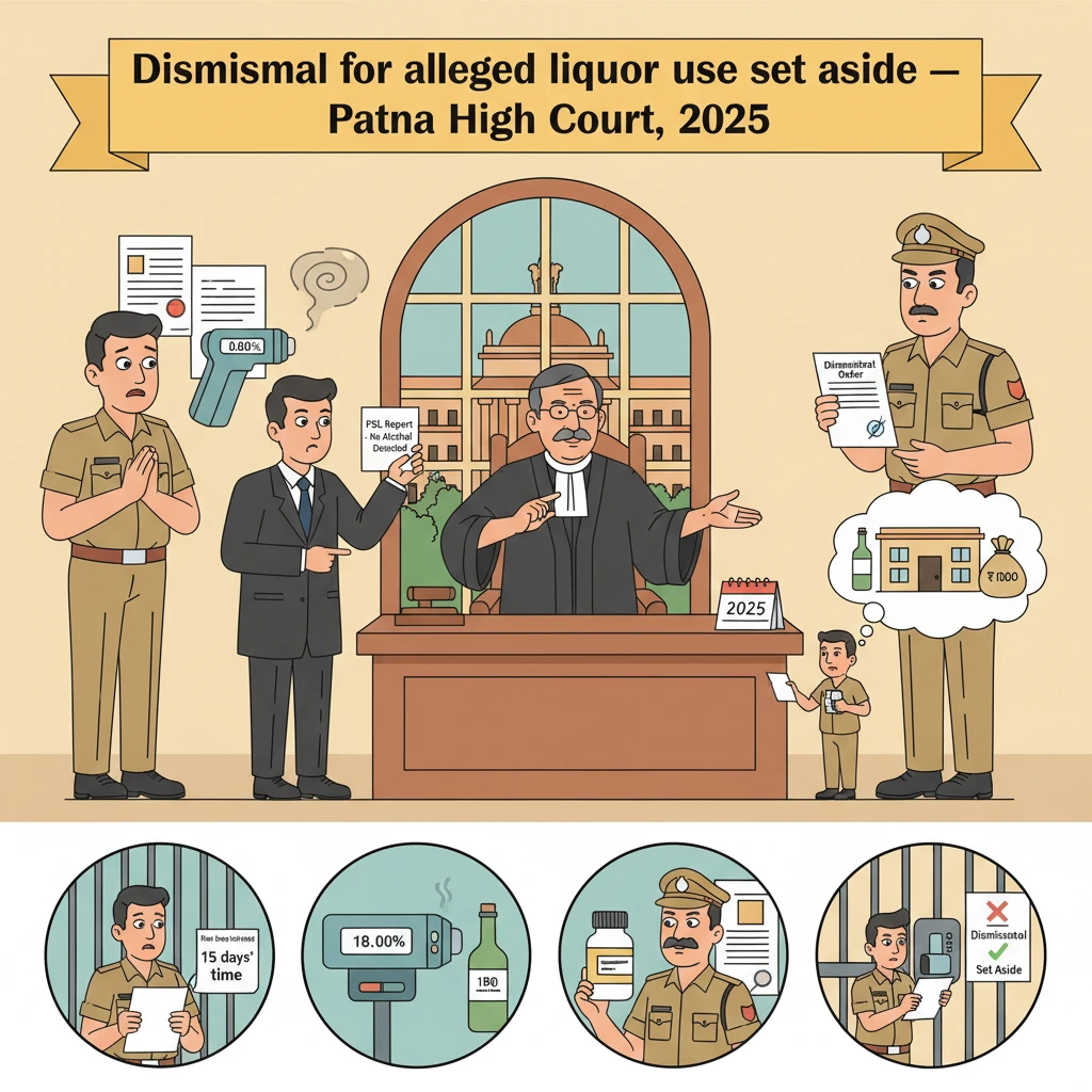 Courtroom scene depicting review of a police dismissal for alleged liquor consumption.