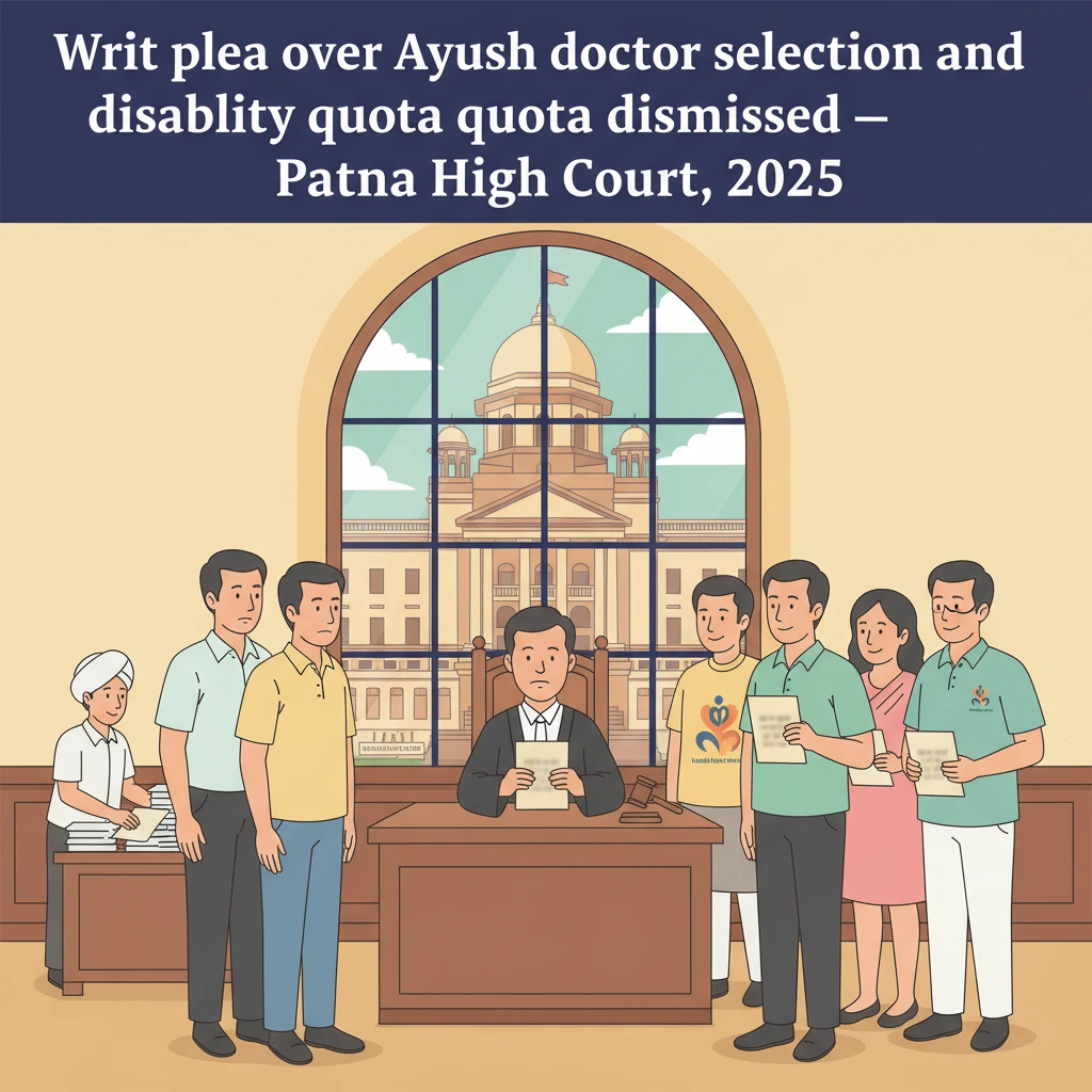 Courtroom scene illustrating Patna High Court review of Ayush doctor recruitment and disability quota.