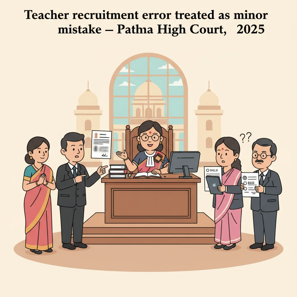 Illustration of Patna High Court examining a teacher recruitment dispute over an online form error.