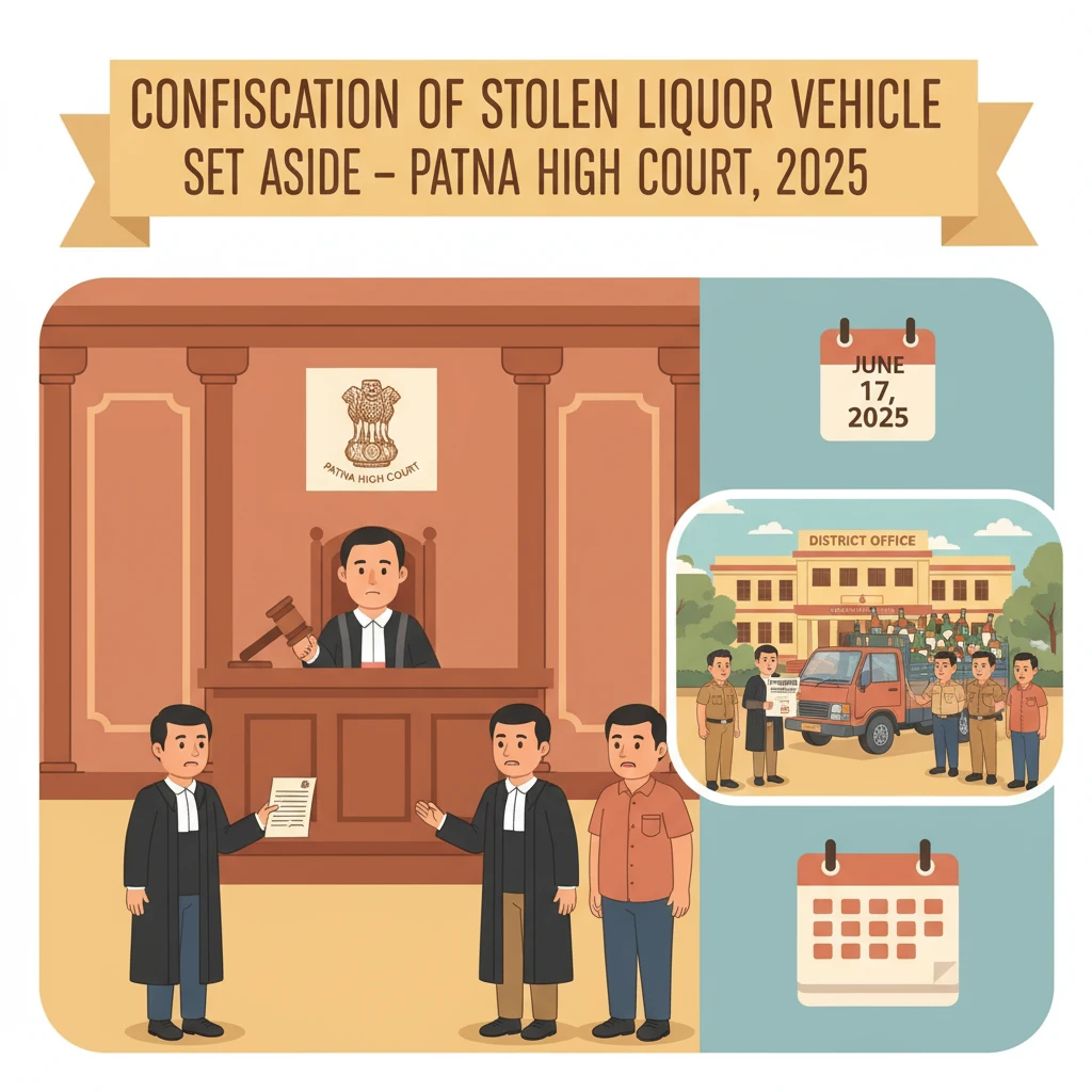 Illustration of Patna High Court examining confiscation of a stolen vehicle in a liquor case