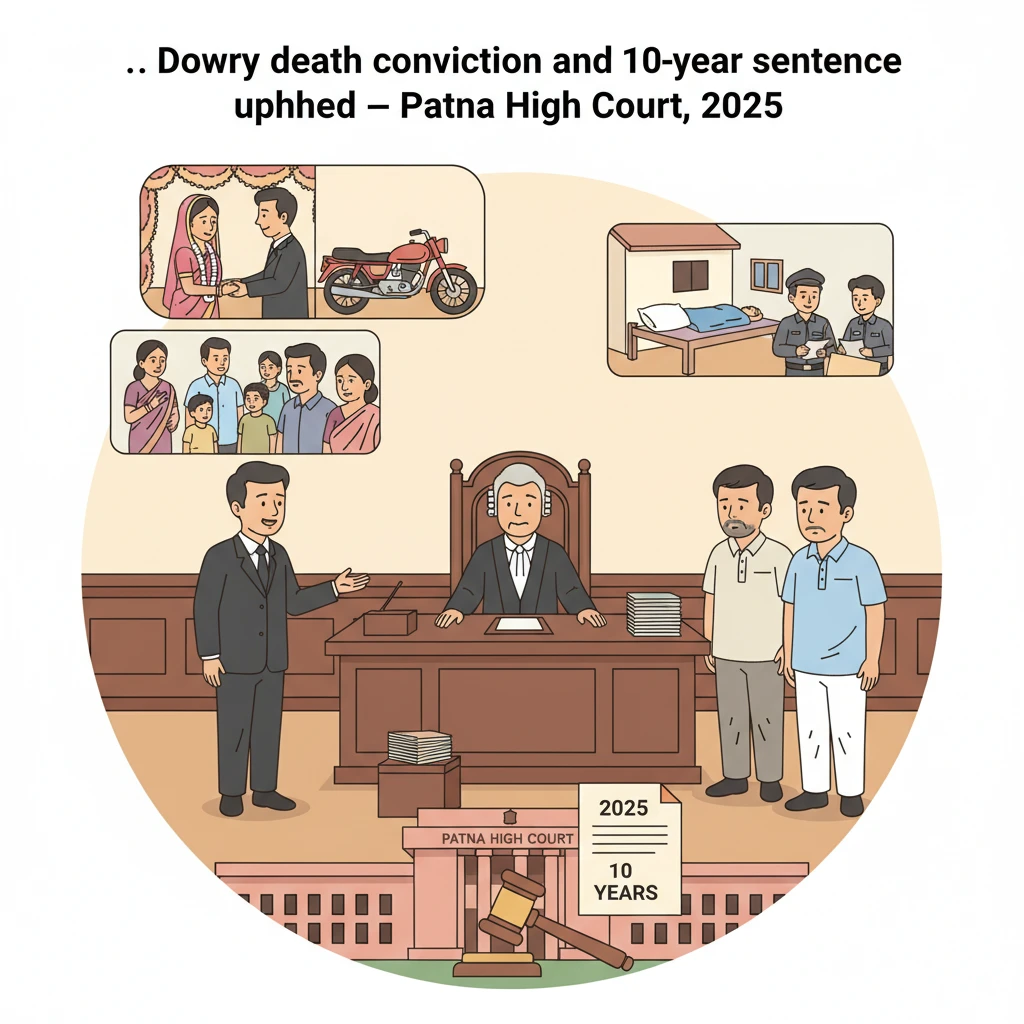 A courtroom scene representing a dowry death appeal before the Patna High Court.