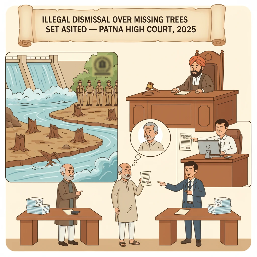 Courtroom scene representing Patna High Court review of a university disciplinary enquiry.