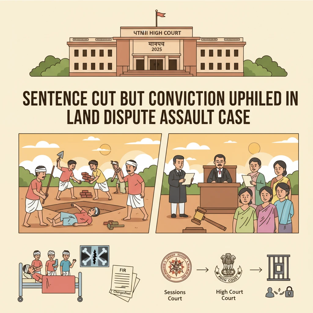 Illustration of Patna High Court hearing a criminal appeal from a village land dispute assault case.