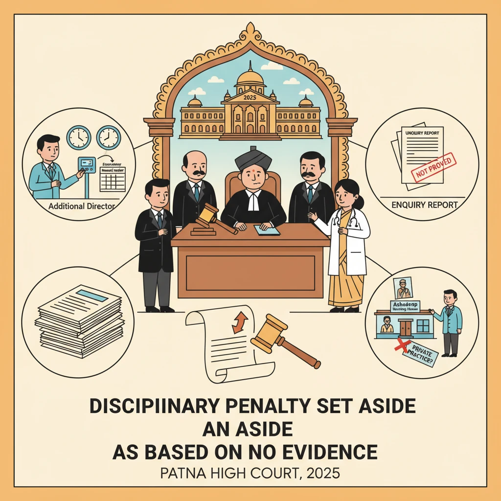 Illustration of Patna High Court reviewing a disciplinary case against a government doctor.