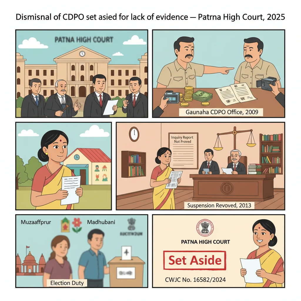 Illustration of Patna High Court reviewing a government officer’s dismissal in a disciplinary case.