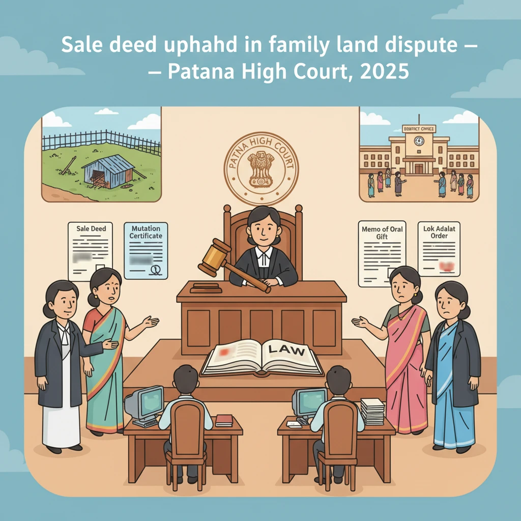 Illustration of Patna High Court hearing a land title dispute from Bhagalpur.