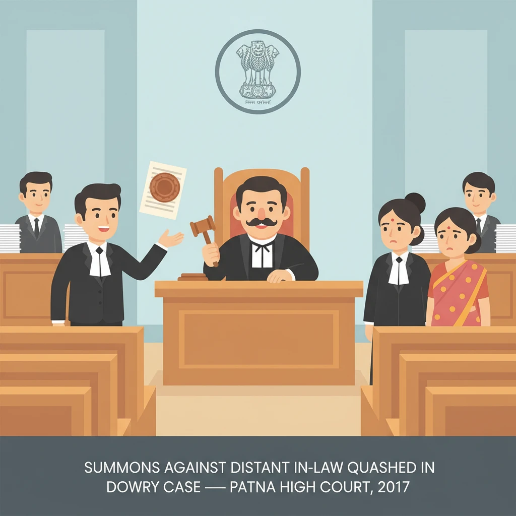 Illustration of Patna High Court examining a dowry harassment complaint against a distant in-law.