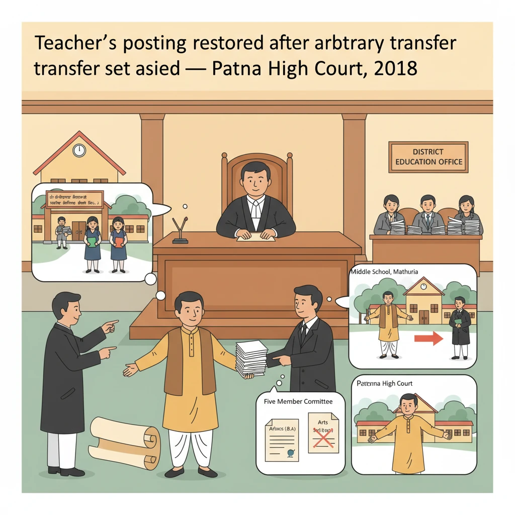 Illustration of Patna High Court reviewing government school teacher posting records.