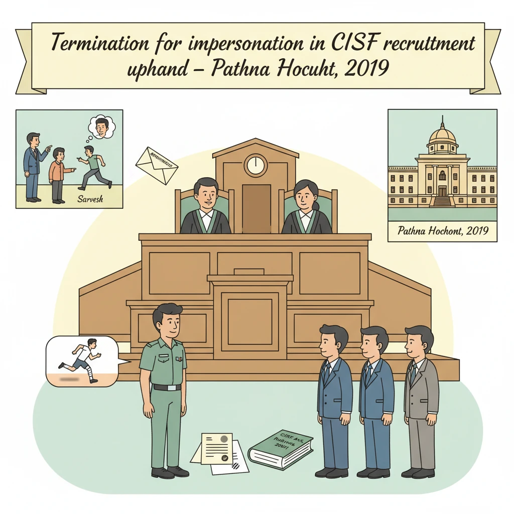 Illustration of Patna High Court reviewing CISF recruitment termination over alleged impersonation.