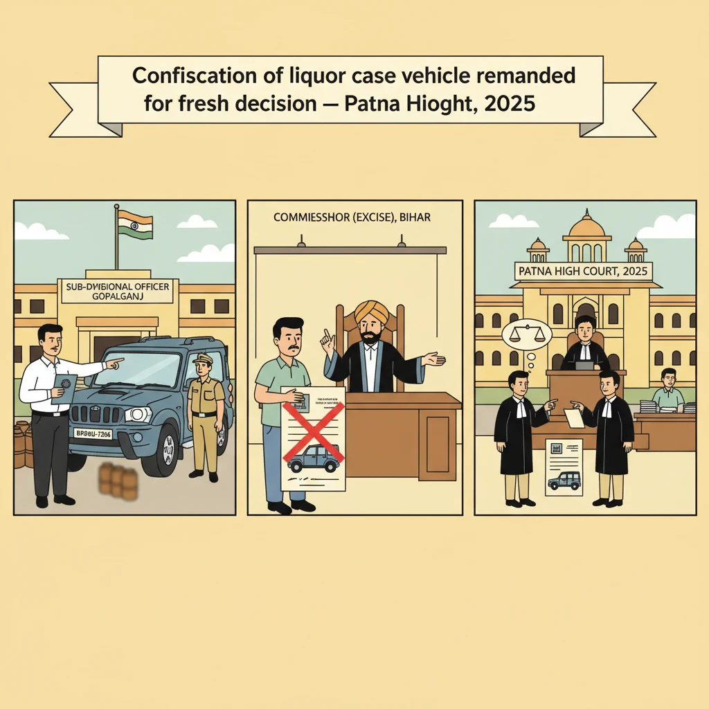Illustration of Patna High Court examining confiscation of a vehicle in a liquor seizure case.