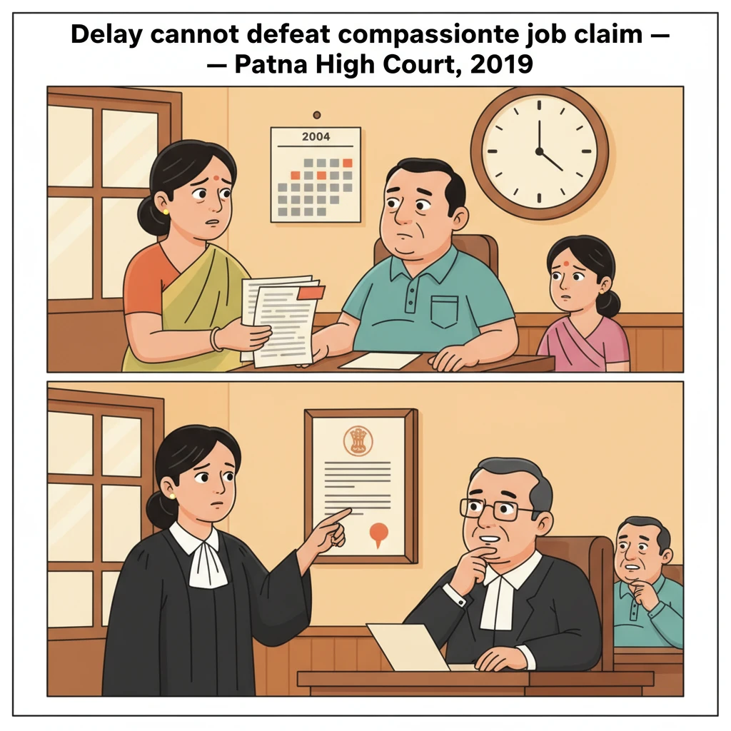 Illustration of Patna High Court reviewing a delayed compassionate appointment claim.