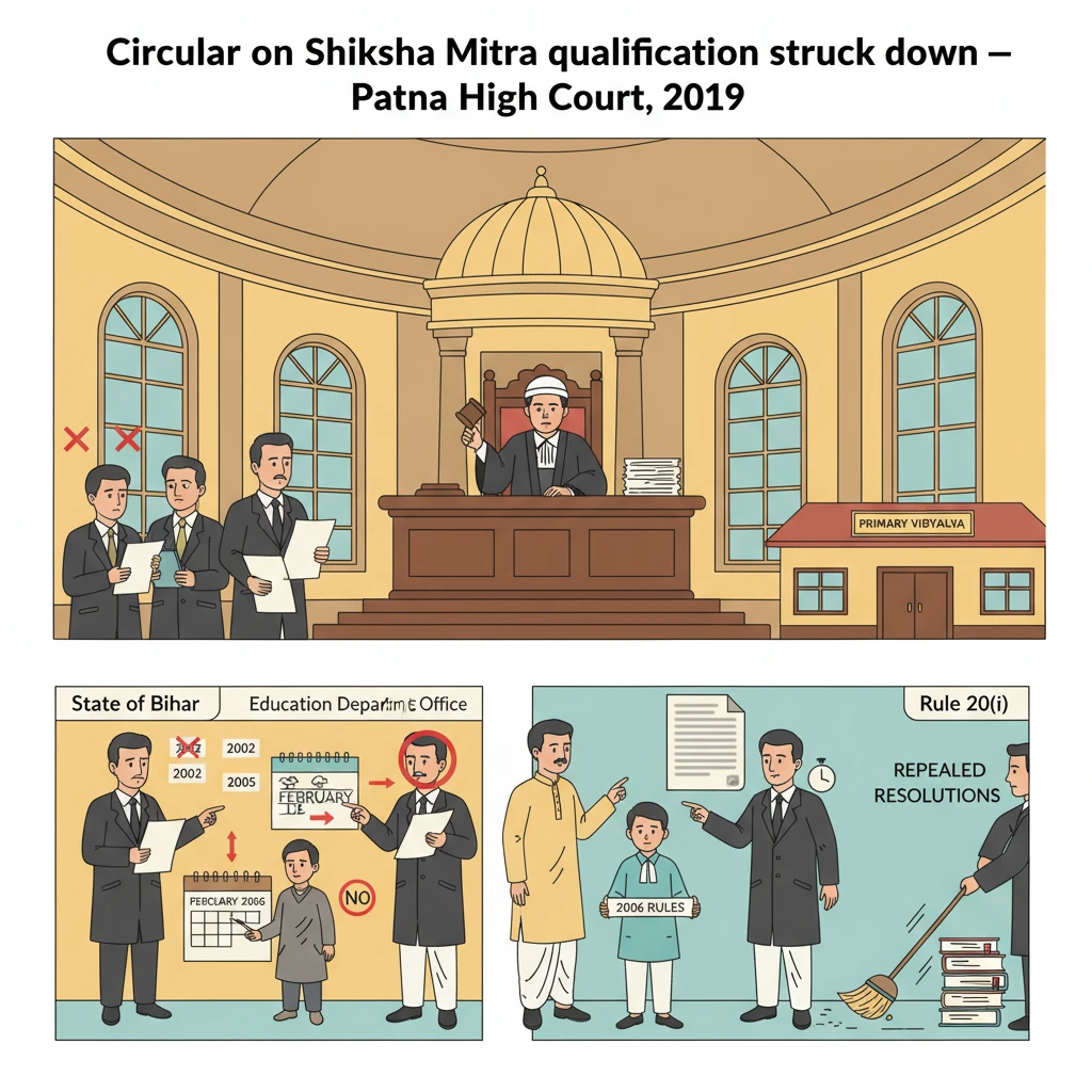 Illustration of the Patna High Court examining legality of a Bihar Shiksha Mitra circular.