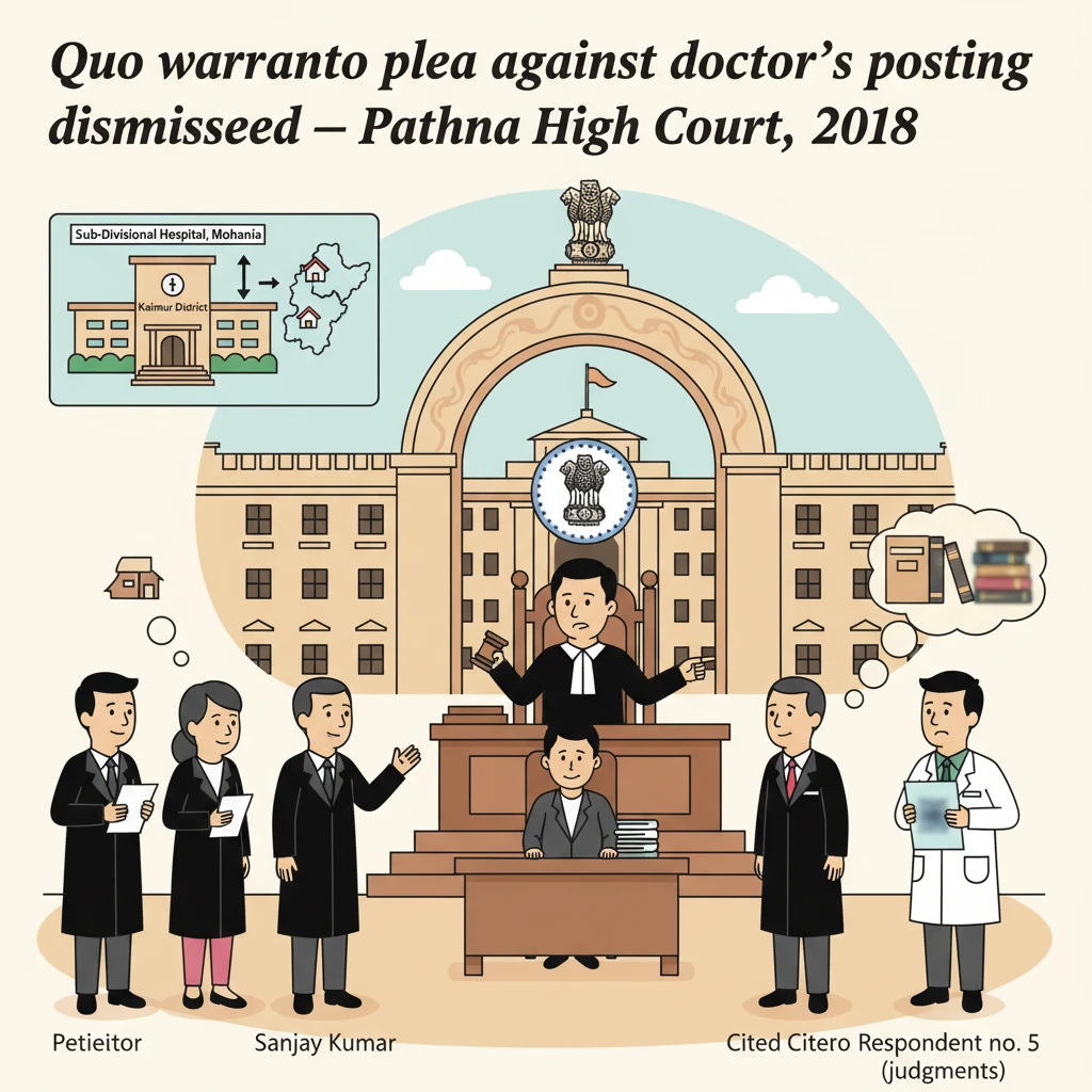 Courtroom scene illustrating Patna High Court hearing on a doctor’s posting dispute.