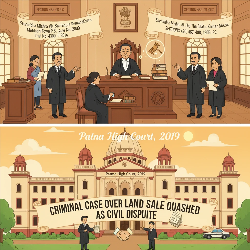 Illustration of Patna High Court examining a criminal case arising from a land sale dispute.