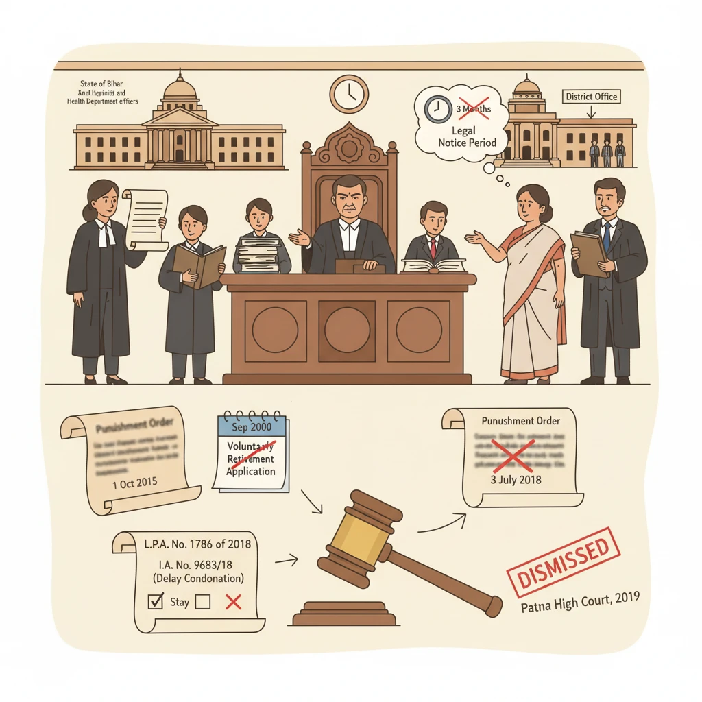 Illustration of Patna High Court hearing a service dispute on voluntary retirement.