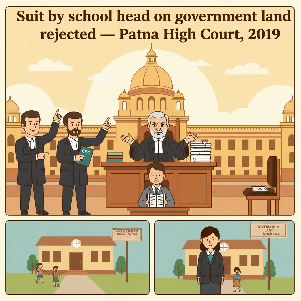 Illustration of the Patna High Court building in a government land dispute case.