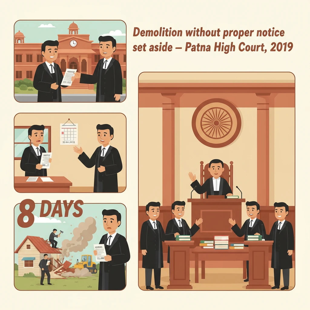 Illustration of Patna High Court reviewing a Circle Officer’s demolition under encroachment law.