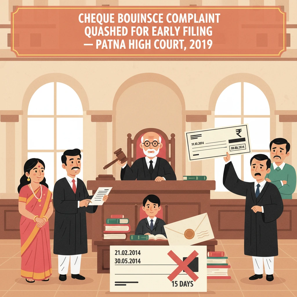 Illustration of Patna High Court examining a cheque bounce complaint filed too early.