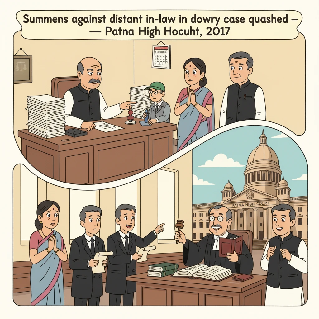 Illustration of Patna High Court examining a dowry cruelty complaint against a distant in-law.