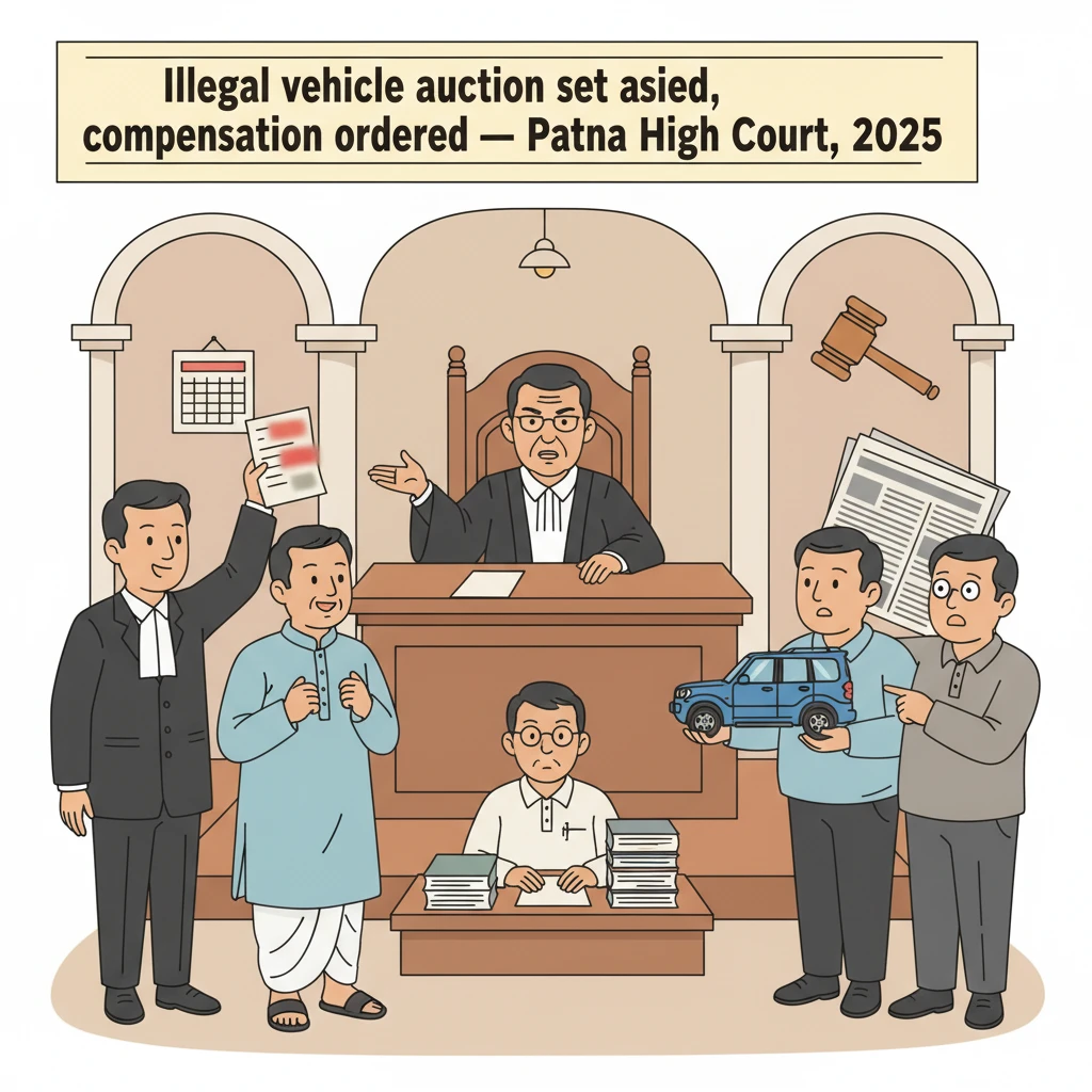 Illustration of Patna High Court examining misuse of powers in vehicle auction under excise law.